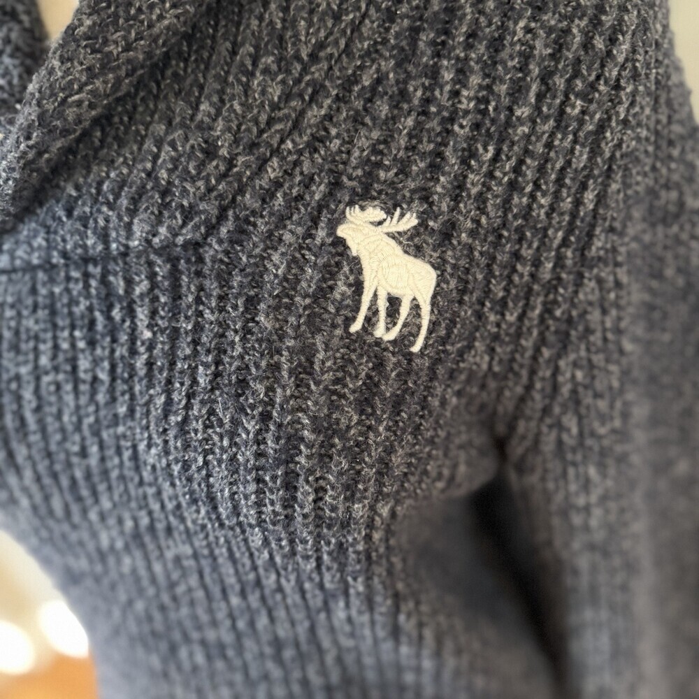 Abercrombie & Fitch Y2K Shawl Collar Sweater Womens Small Gray Moose Logo - Picture 3 of 11